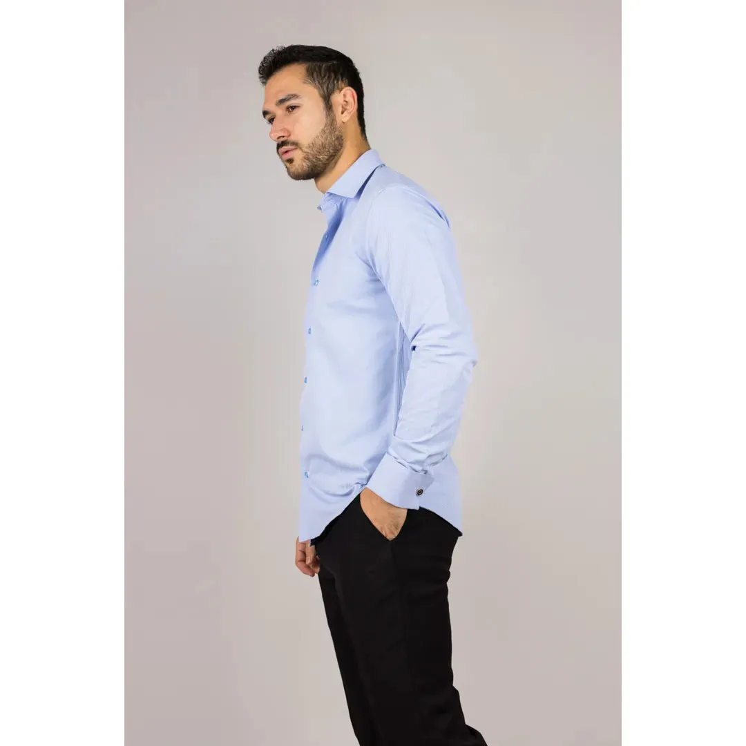 Men's Blue Double Cuff Oxford Shirt sold by Tru Clothing product image thumbnail 5