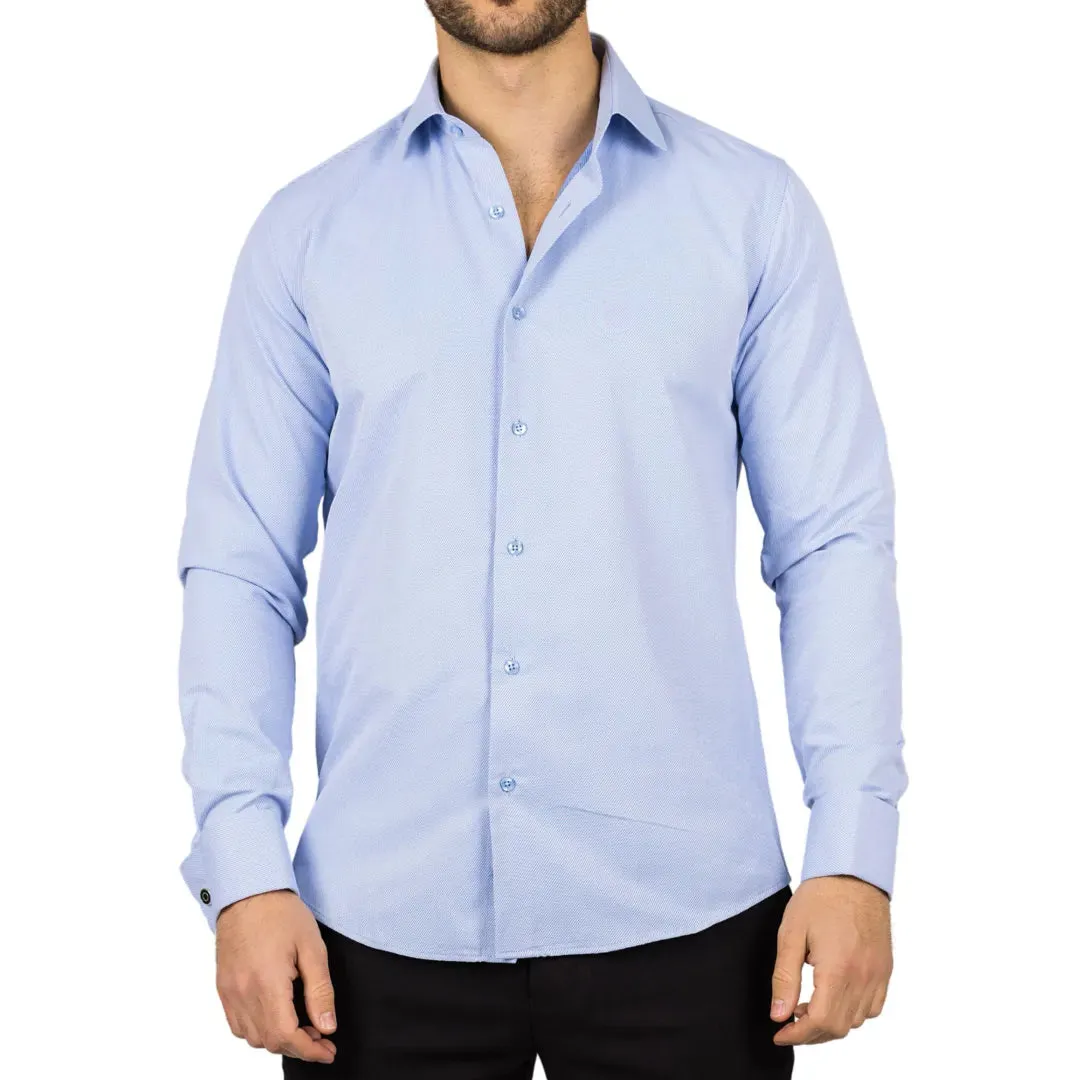 Men's Blue Double Cuff Oxford Shirt sold by Tru Clothing