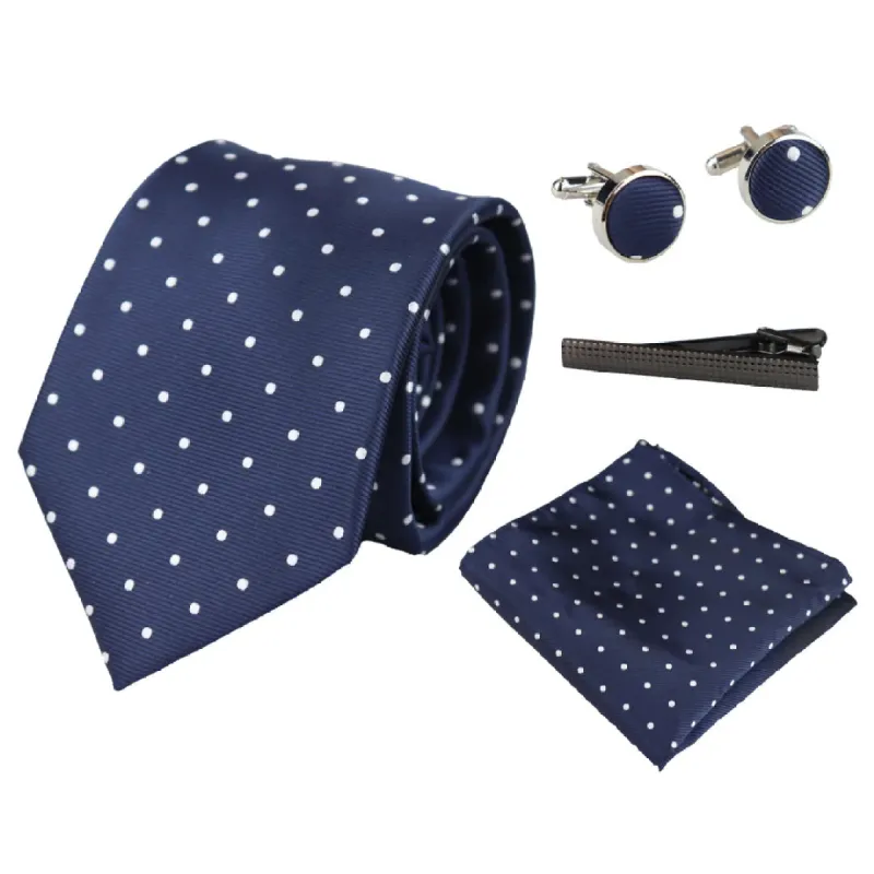 Dotted Neck Tie Gift Set Pocket Square Cuff Links Tie Pin Polka Dot Satin made by Paul Andrew