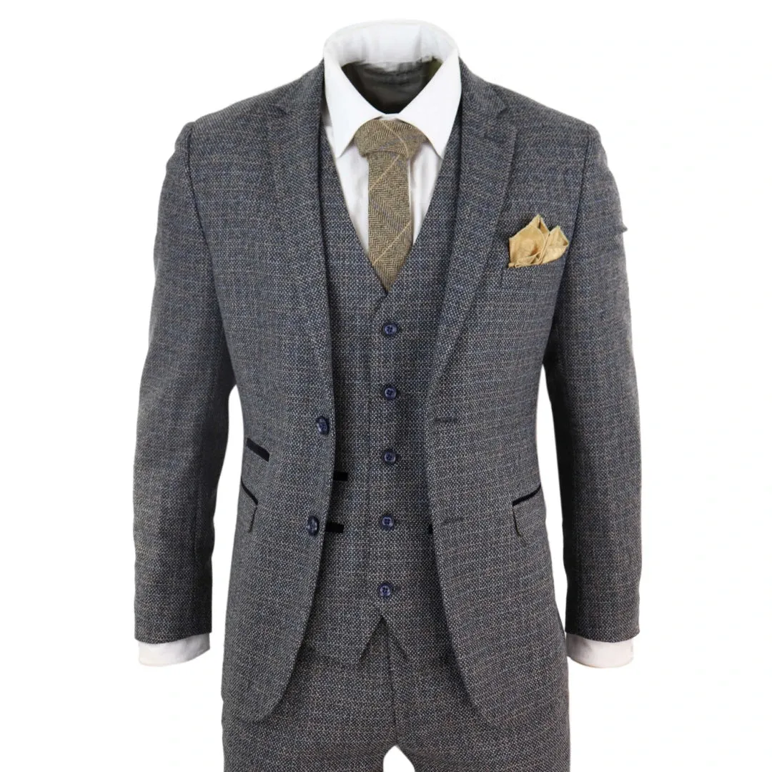 Ralph - Men's Boys Navy 3 Piece Suit Tweed Check 1920s sold by Tru Clothing