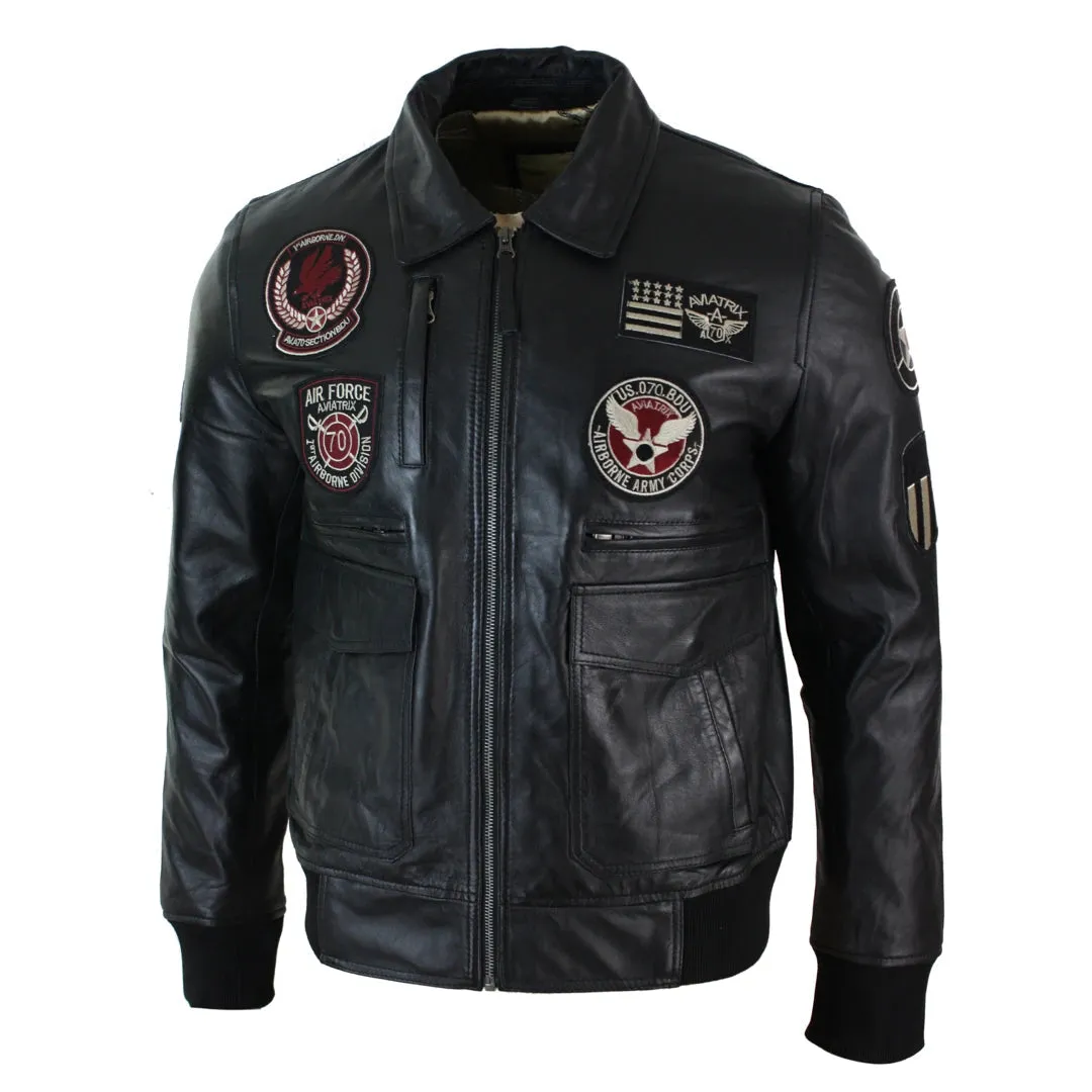 Men's Leather Bomber Badge Air Force Pilot Aviator Jacket sold by Tru Clothing product image thumbnail 2