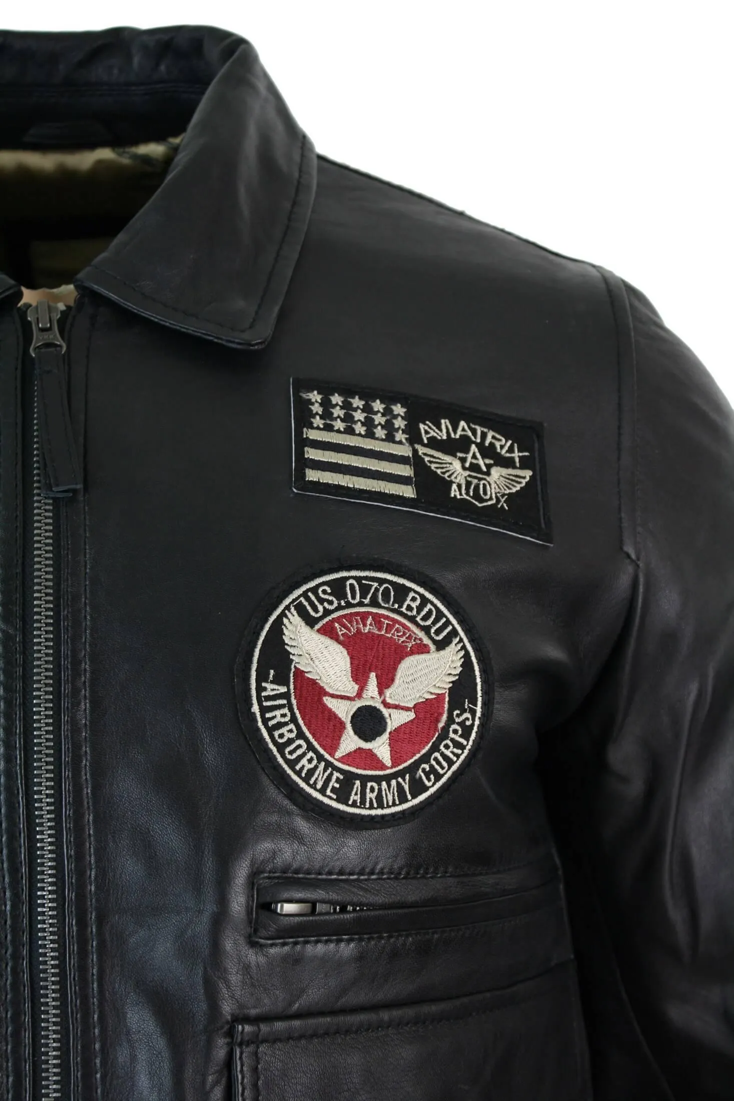 Men's Leather Bomber Badge Air Force Pilot Aviator Jacket sold by Tru Clothing product image thumbnail 3