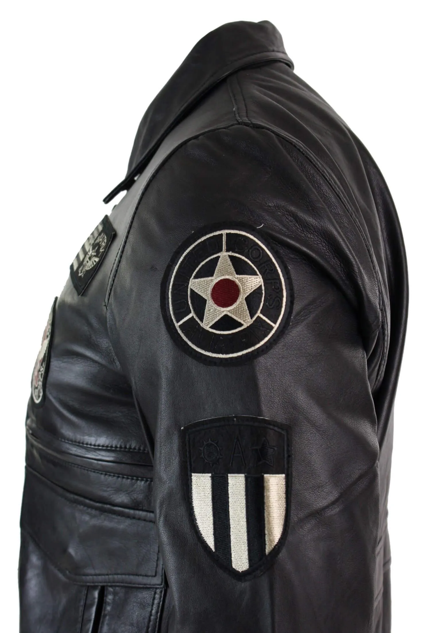 Men's Leather Bomber Badge Air Force Pilot Aviator Jacket sold by Tru Clothing product image thumbnail 5