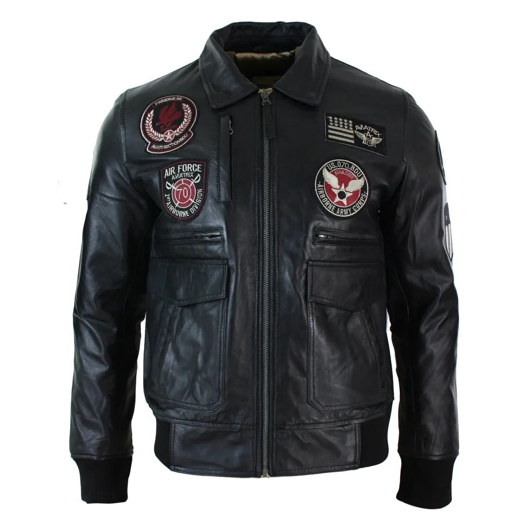 Men's Leather Bomber Badge Air Force Pilot Aviator Jacket sold by Tru Clothing