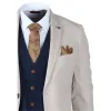 Mayfair - Men's 3 Piece Cream Suit With Navy Waistcoat sold by Tru Clothing