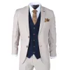 Mayfair - Men's 3 Piece Cream Suit With Navy Waistcoat sold by Tru Clothing