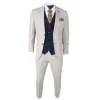 Mayfair - Men's 3 Piece Cream Suit With Navy Waistcoat sold by Tru Clothing
