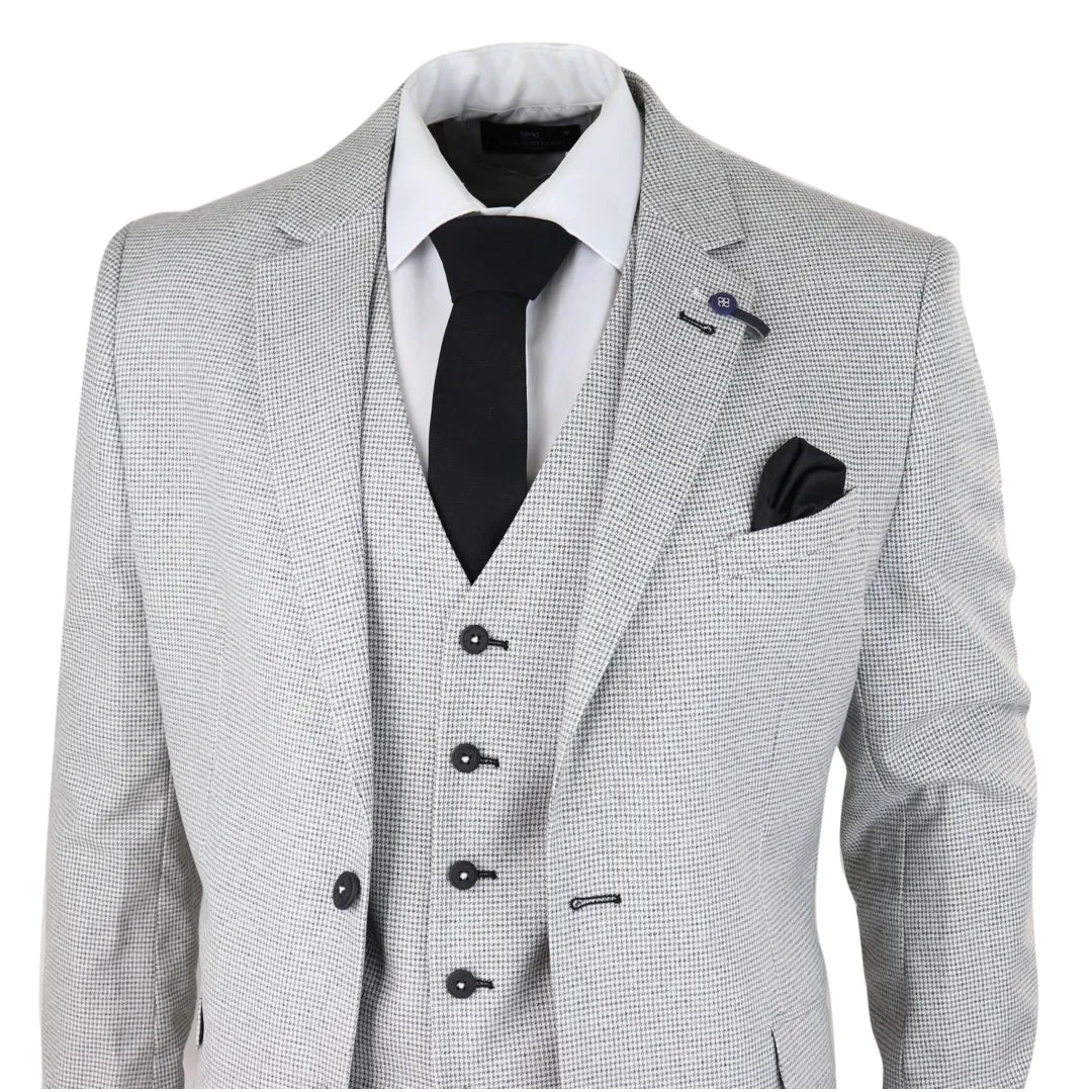 Kyoto - Men's 3 Piece Light Grey Black Check Suit Classic sold by Tru Clothing product image thumbnail 3