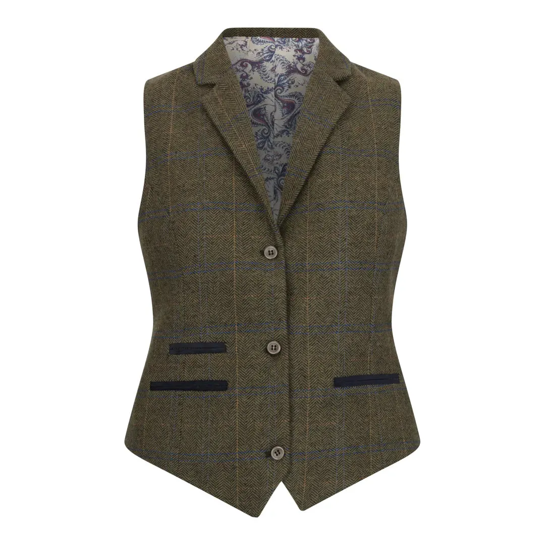 TPSTZ71 - Women's Olive Green Tweed Blazer Waistcoat sold by Tru Clothing product image thumbnail 5