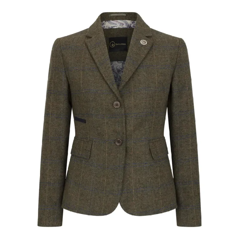 TPSTZ71 - Women's Olive Green Tweed Blazer Waistcoat sold by Tru Clothing