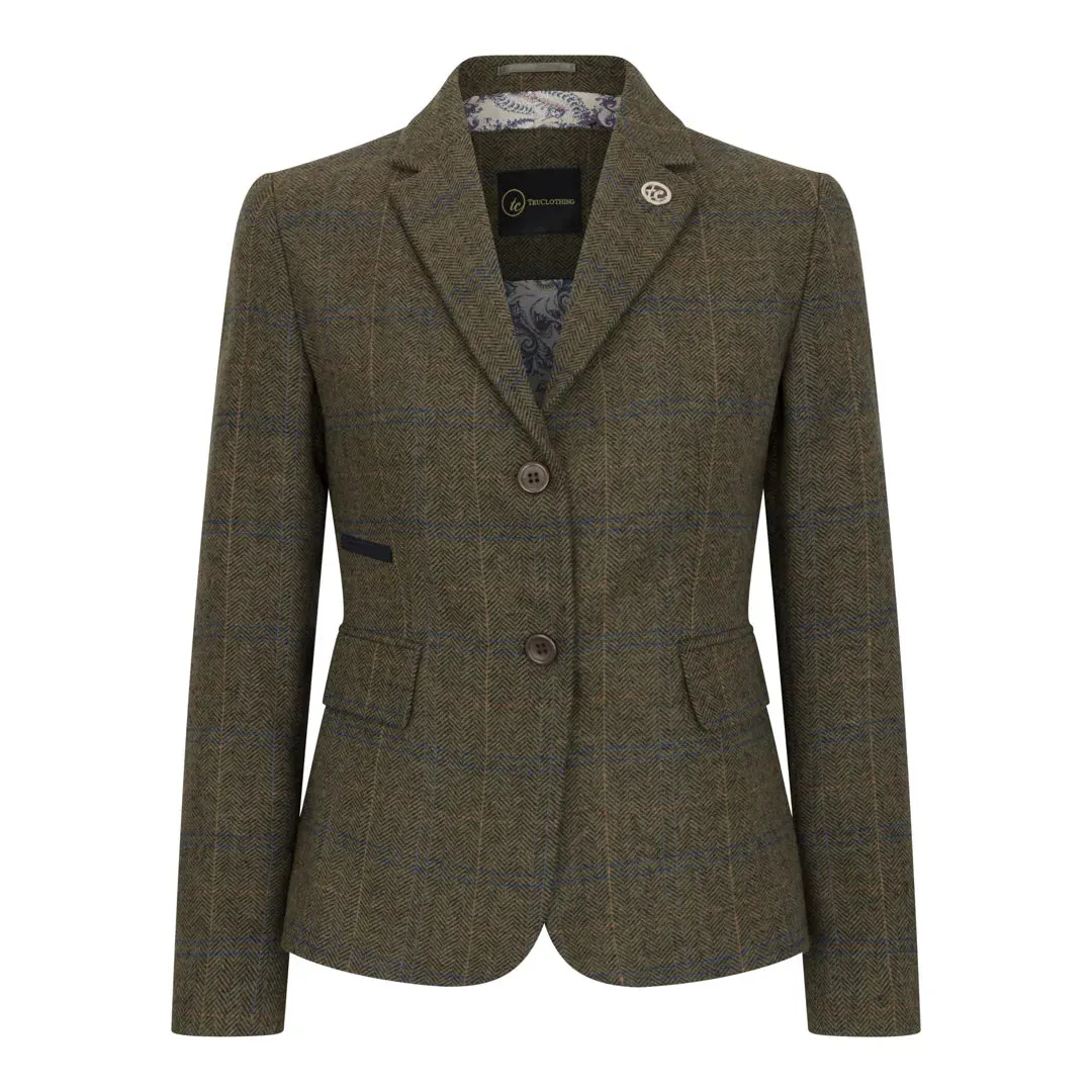 TPSTZ71 - Women's Olive Green Tweed Blazer Waistcoat sold by Tru Clothing