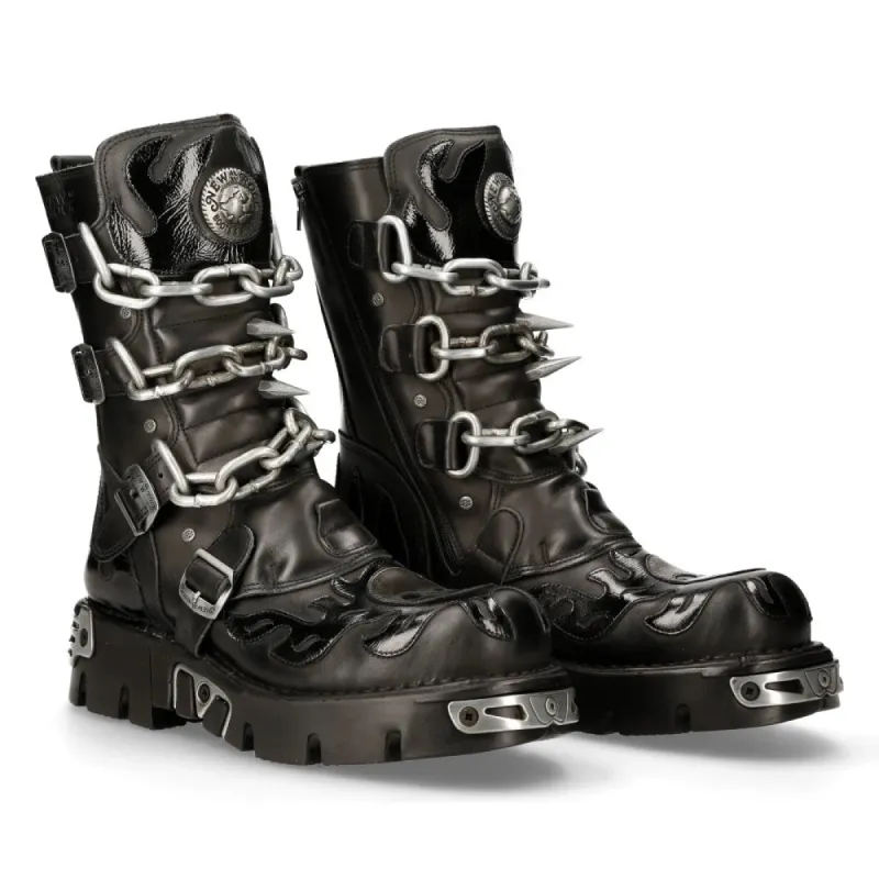 New Rock Mens Black Leather Skull Flame Reactor Boots M.727-S1 sold by Tru Clothing