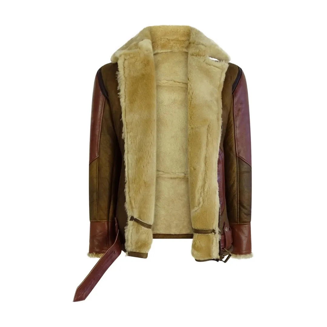 Men's Tan Sheepskin Cross Zip Flying Jacket Pilot Flight Ginger Belt sold by Tru Clothing product image thumbnail 3