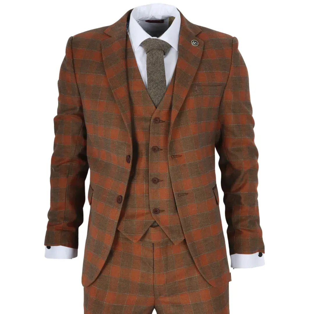IM11 - Men's 3 Piece Brown Check Suit sold by Tru Clothing