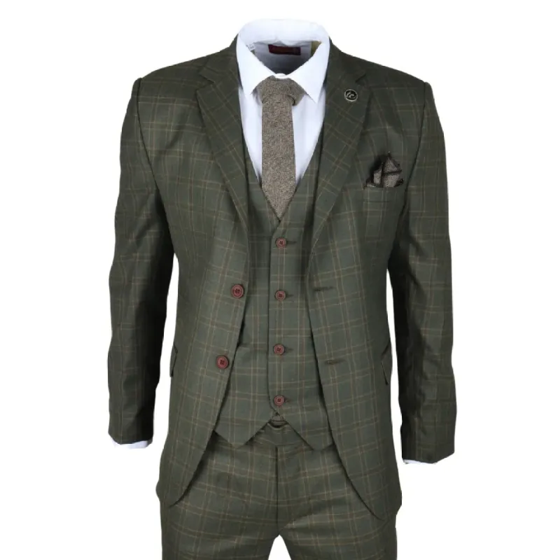 IM12 - Men's 3 Piece Green Check Suit sold by Tru Clothing