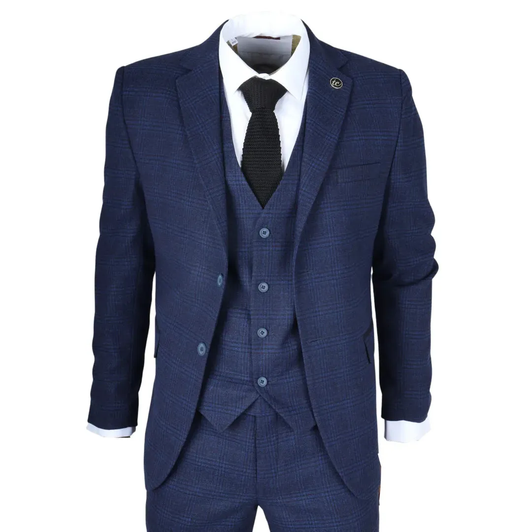 IM10 - Men's 3 Piece Navy Blue Check Suit sold by Tru Clothing
