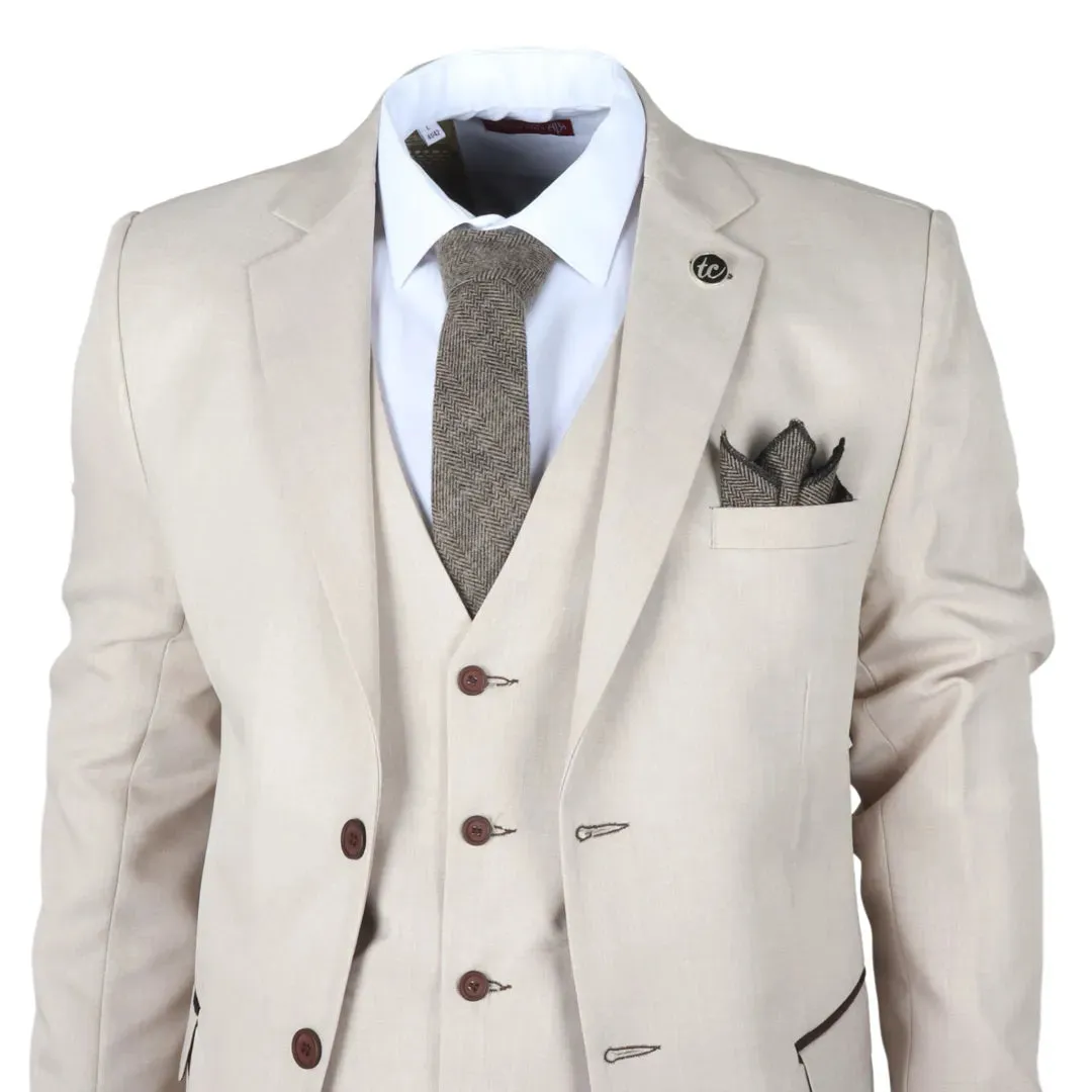 IM04 - Men's Beige 3 Piece Tailored Fit Wedding Suit sold by Tru Clothing product image thumbnail 3