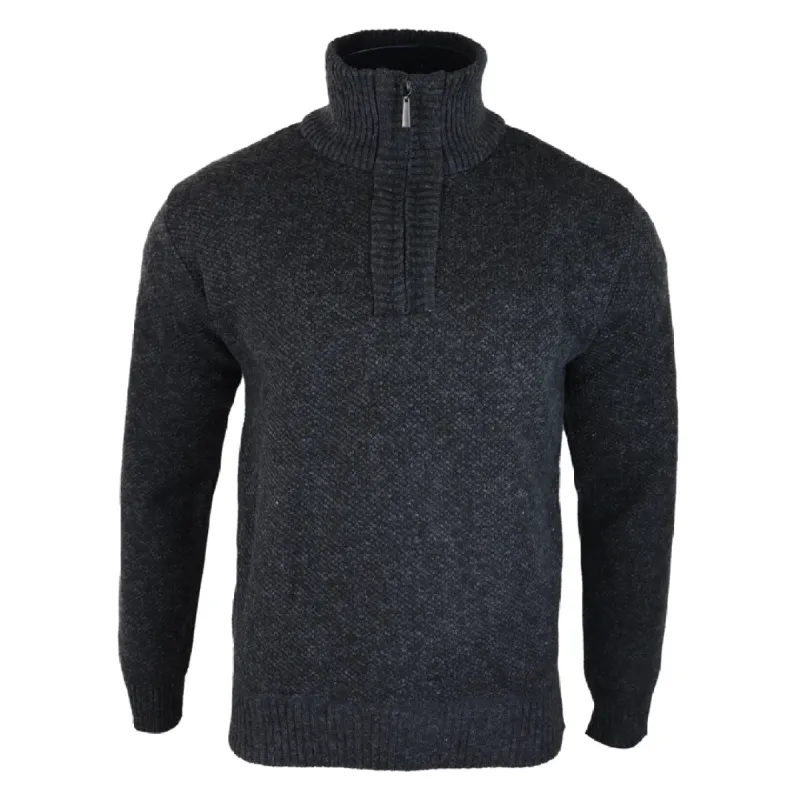Men's Jumper Fleece Fur Lined Pullover Knitted Warm Winter Half Zip sold by Tru Clothing
