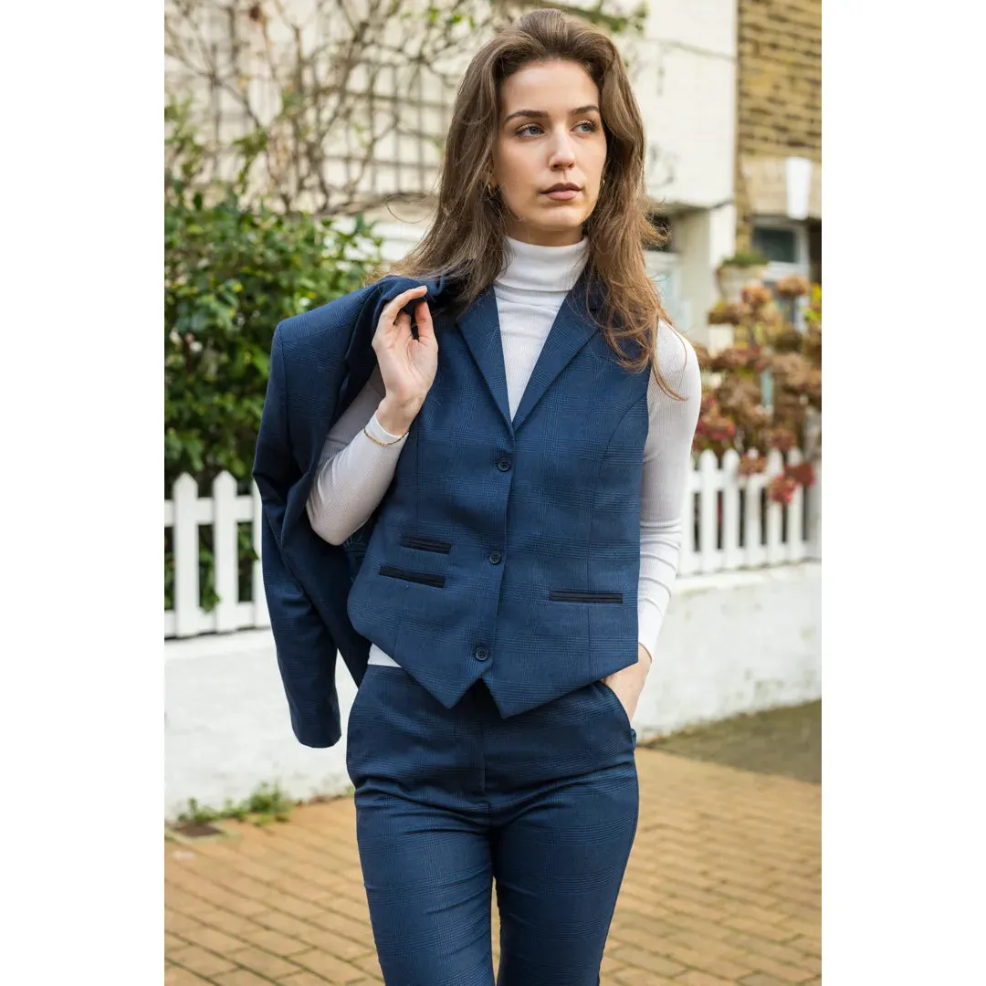 TPW52 - Women's Navy 3 Piece Prince Of Wales Check Suit sold by Tru Clothing product image thumbnail 3