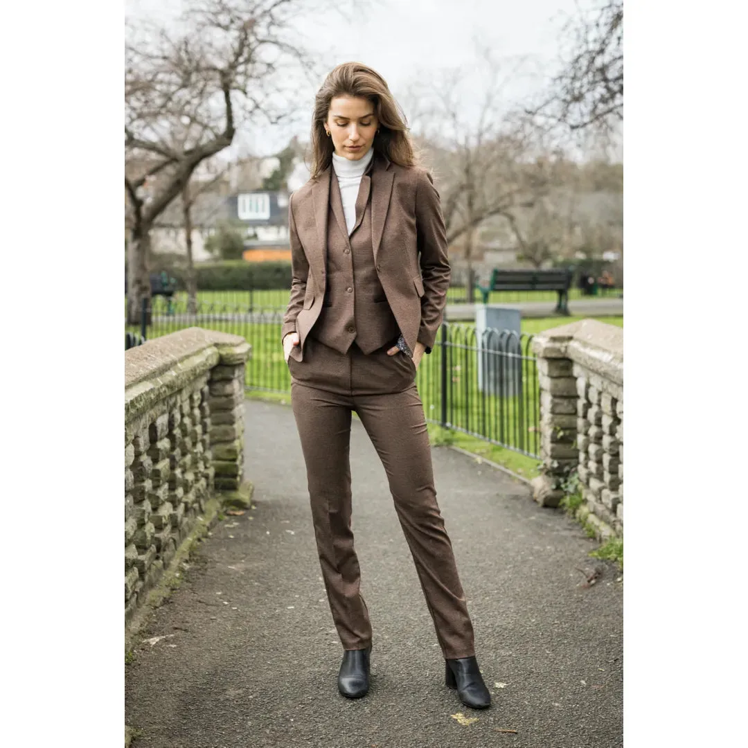 TPW50 - Women's Brown 3 Piece Prince Of Wales Check Suit sold by Tru Clothing product image thumbnail 2