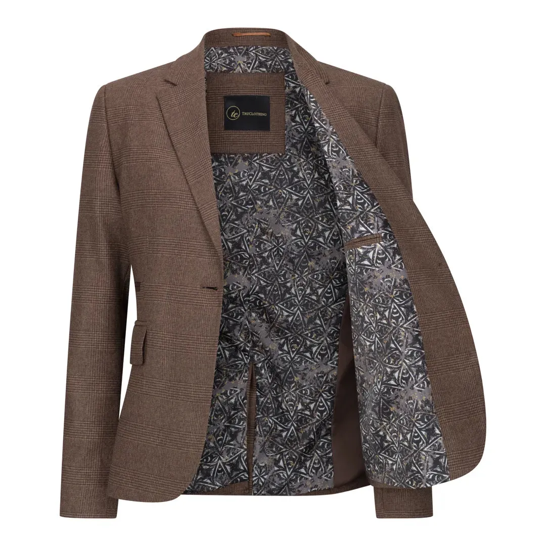 TPW50 - Women's Brown 3 Piece Prince Of Wales Check Suit sold by Tru Clothing product image thumbnail 4