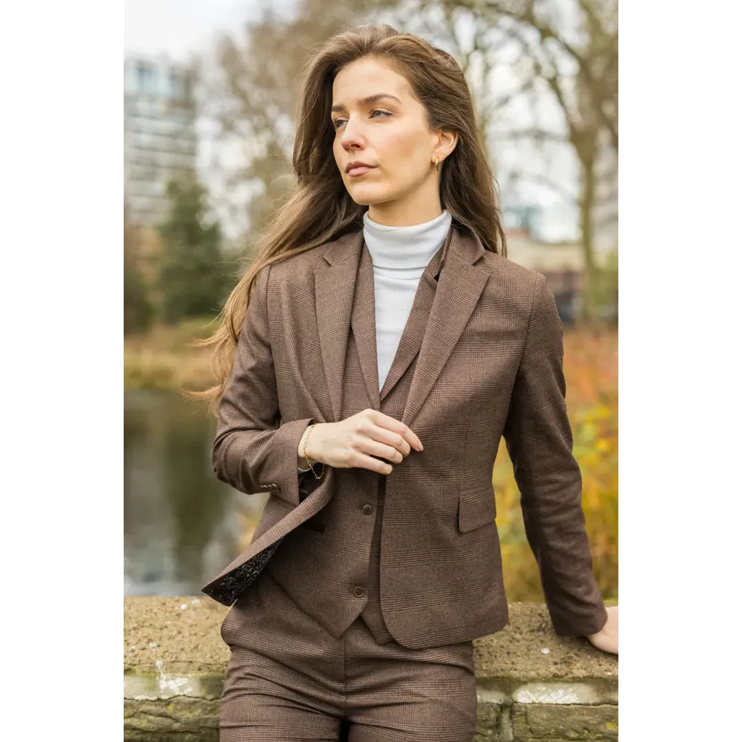 TPW50 - Women's Brown 3 Piece Prince Of Wales Check Suit sold by Tru Clothing product image thumbnail 3