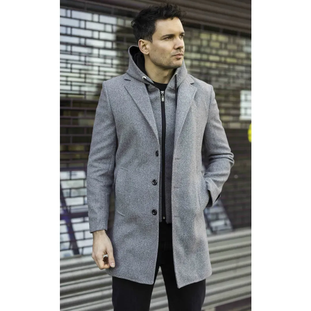 Men's Hooded Wool Blend Classic Overcoat sold by Tru Clothing product image thumbnail 2