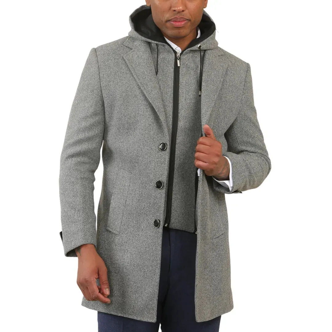 Men's Hooded Wool Blend Classic Overcoat sold by Tru Clothing