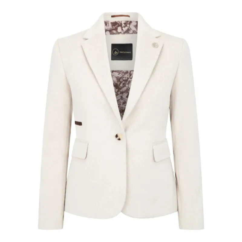 WSN15 - Women's Cream Wool Blend Tweed Blazer Waistcoat sold by Tru Clothing