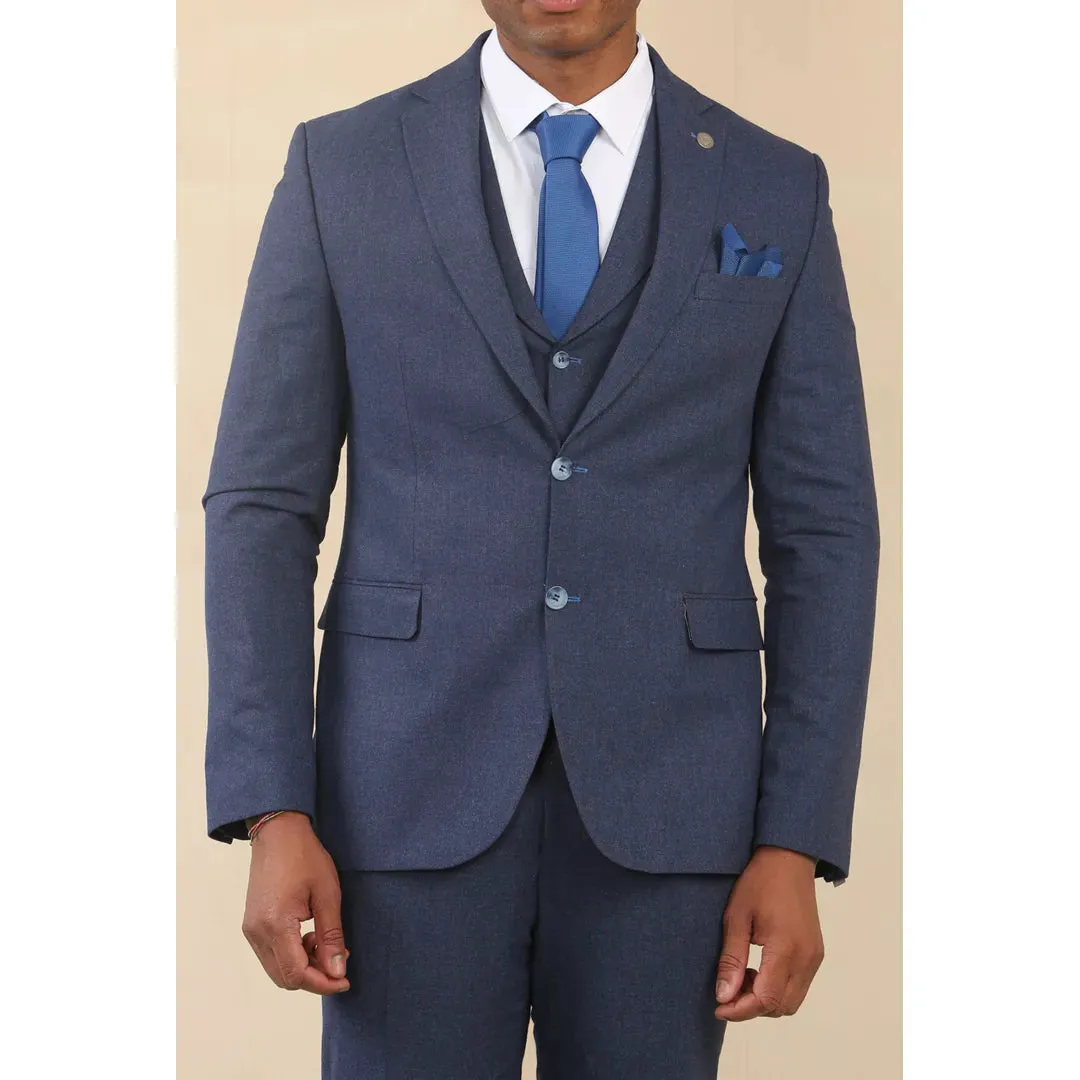 TP-24 - Men's Navy 3 Piece Linen Summer Wedding Suit sold by Tru Clothing