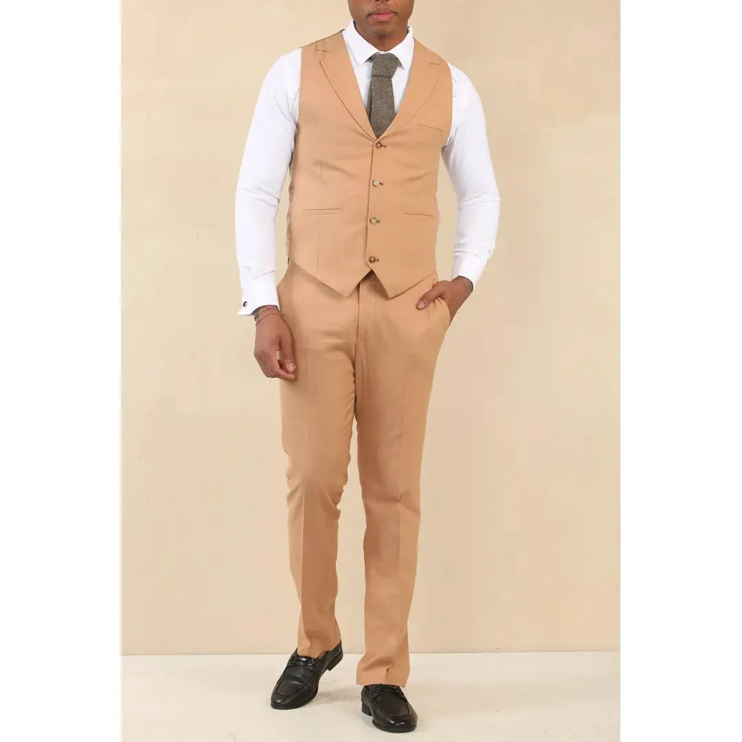 TP-23 - Men's Camel 3 Piece Linen Summer Wedding Suit sold by Tru Clothing product image thumbnail 4