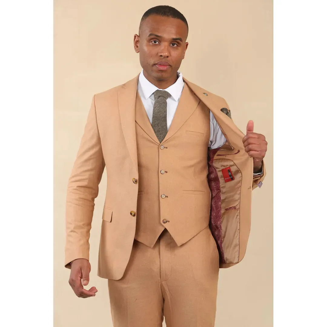 TP-23 - Men's Camel 3 Piece Linen Summer Wedding Suit sold by Tru Clothing product image thumbnail 3