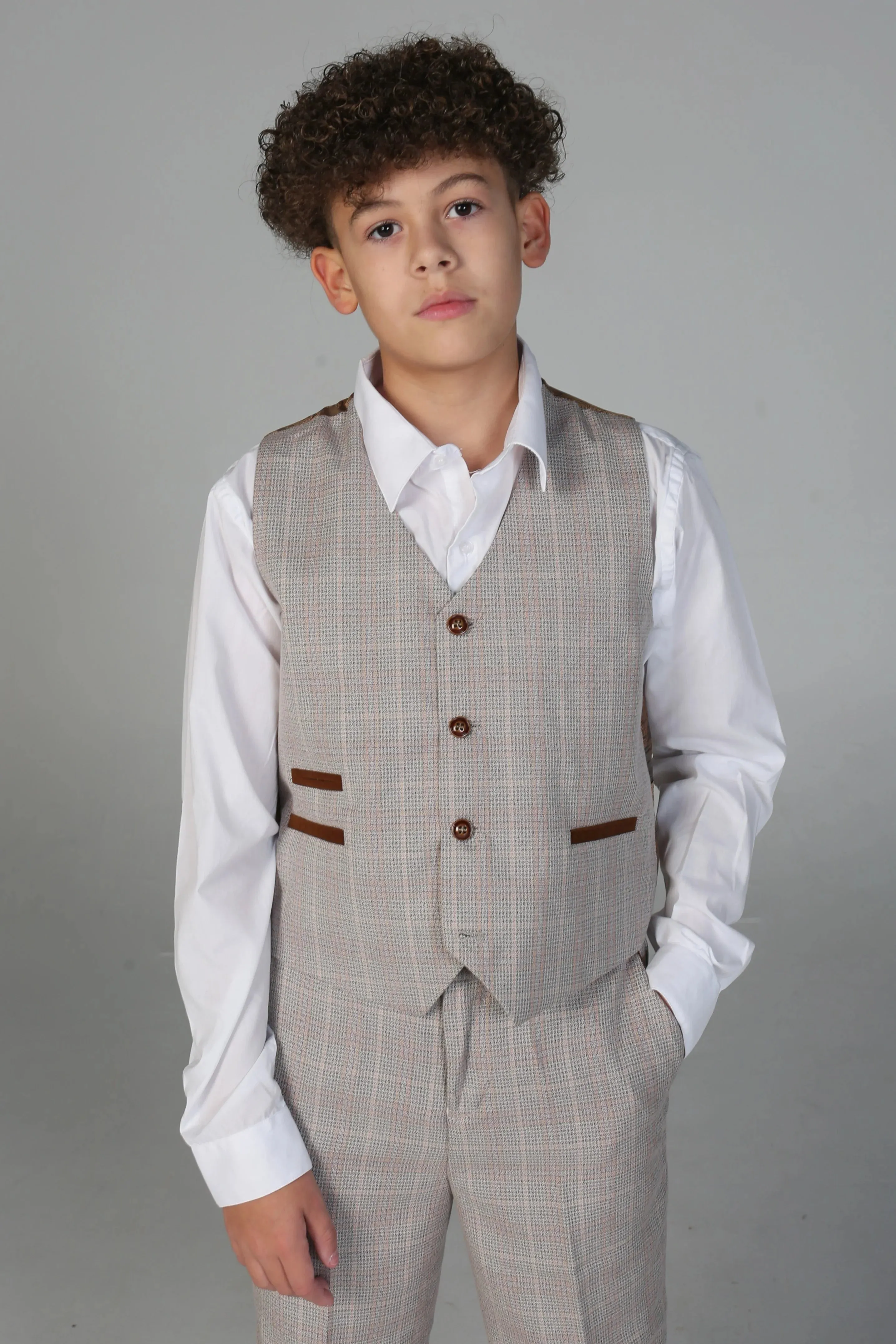 Leo - Boys Beige 3 Piece Checked Suit sold by Tru Clothing product image thumbnail 5