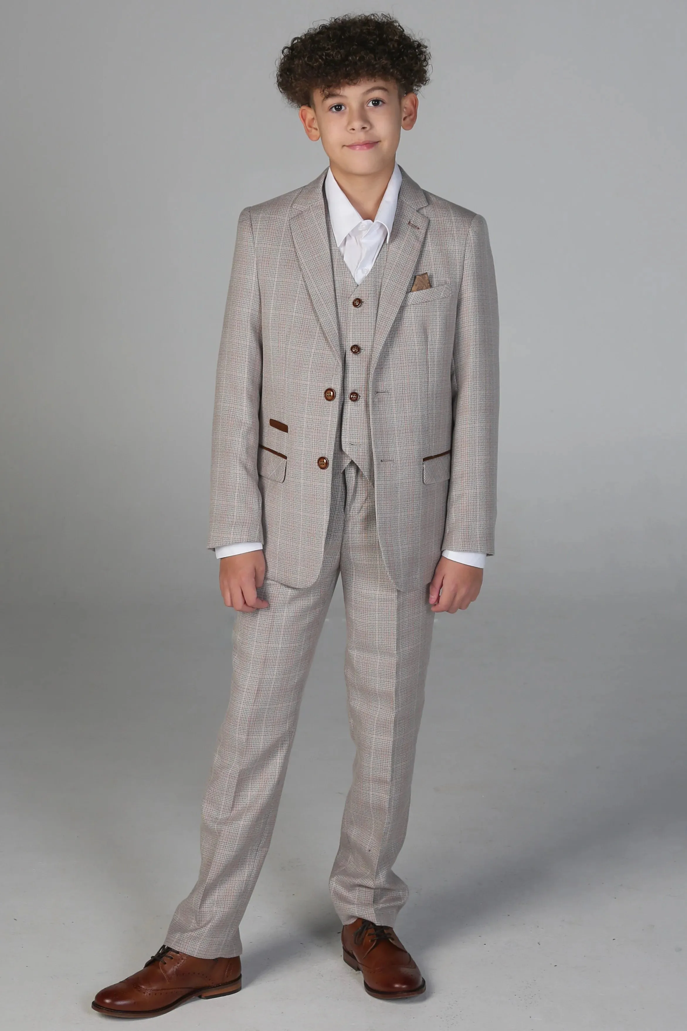 Leo - Boys Beige 3 Piece Checked Suit sold by Tru Clothing product image thumbnail 2