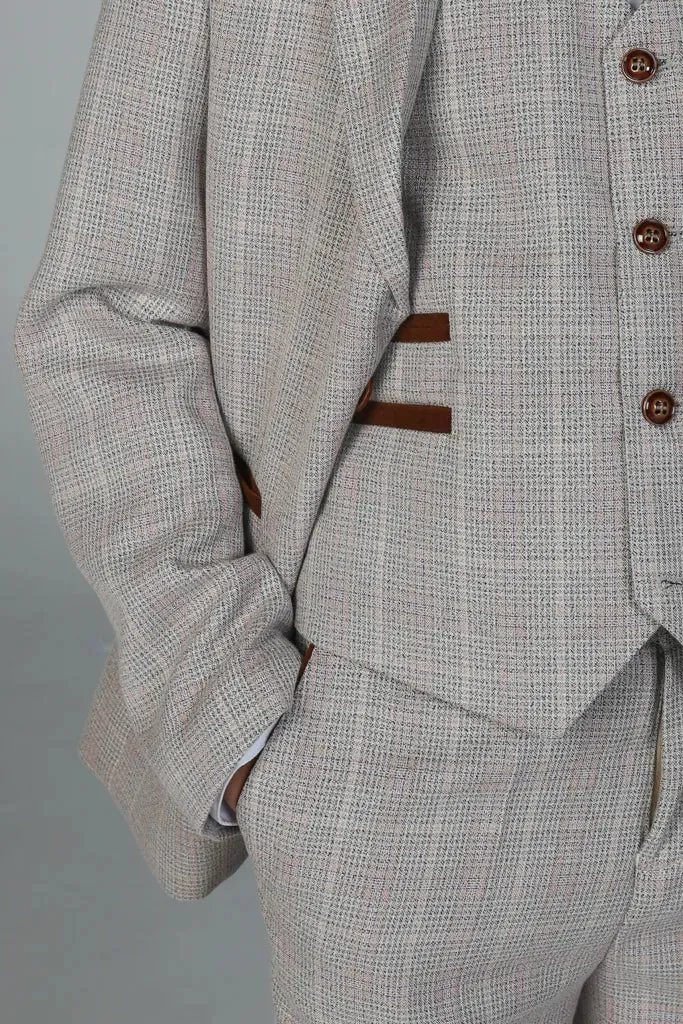 Leo - Boys Beige 3 Piece Checked Suit sold by Tru Clothing product image thumbnail 3