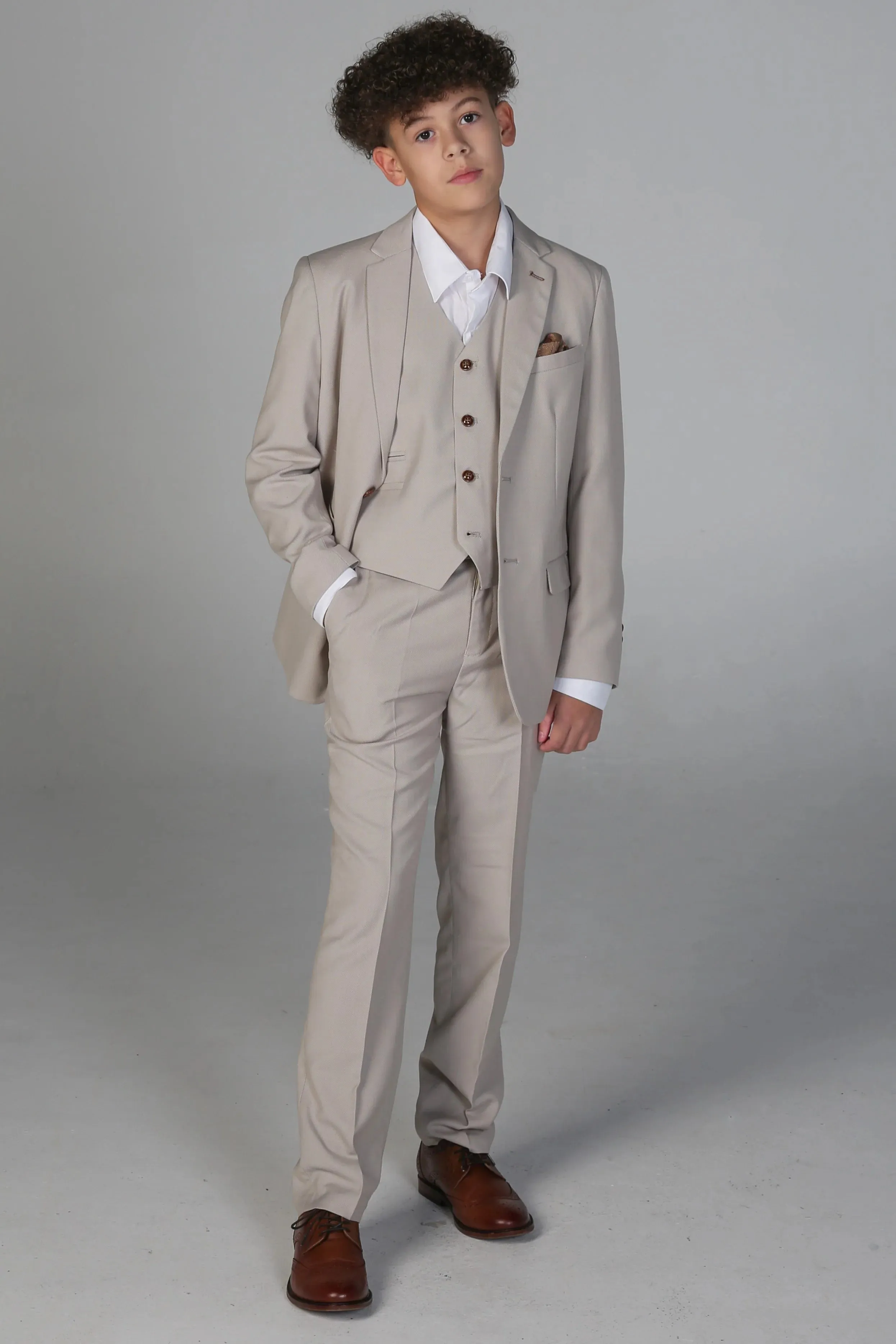 Mayfair - Boys Stone 3 Piece Classic Birdseye Wedding Suit sold by Tru Clothing product image thumbnail 2