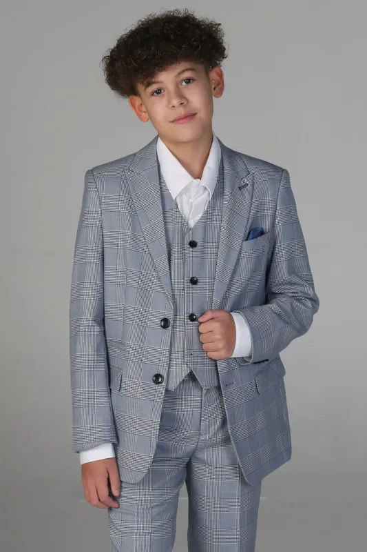 Mark - Boys Blue 3 Piece Check Suit sold by Tru Clothing
