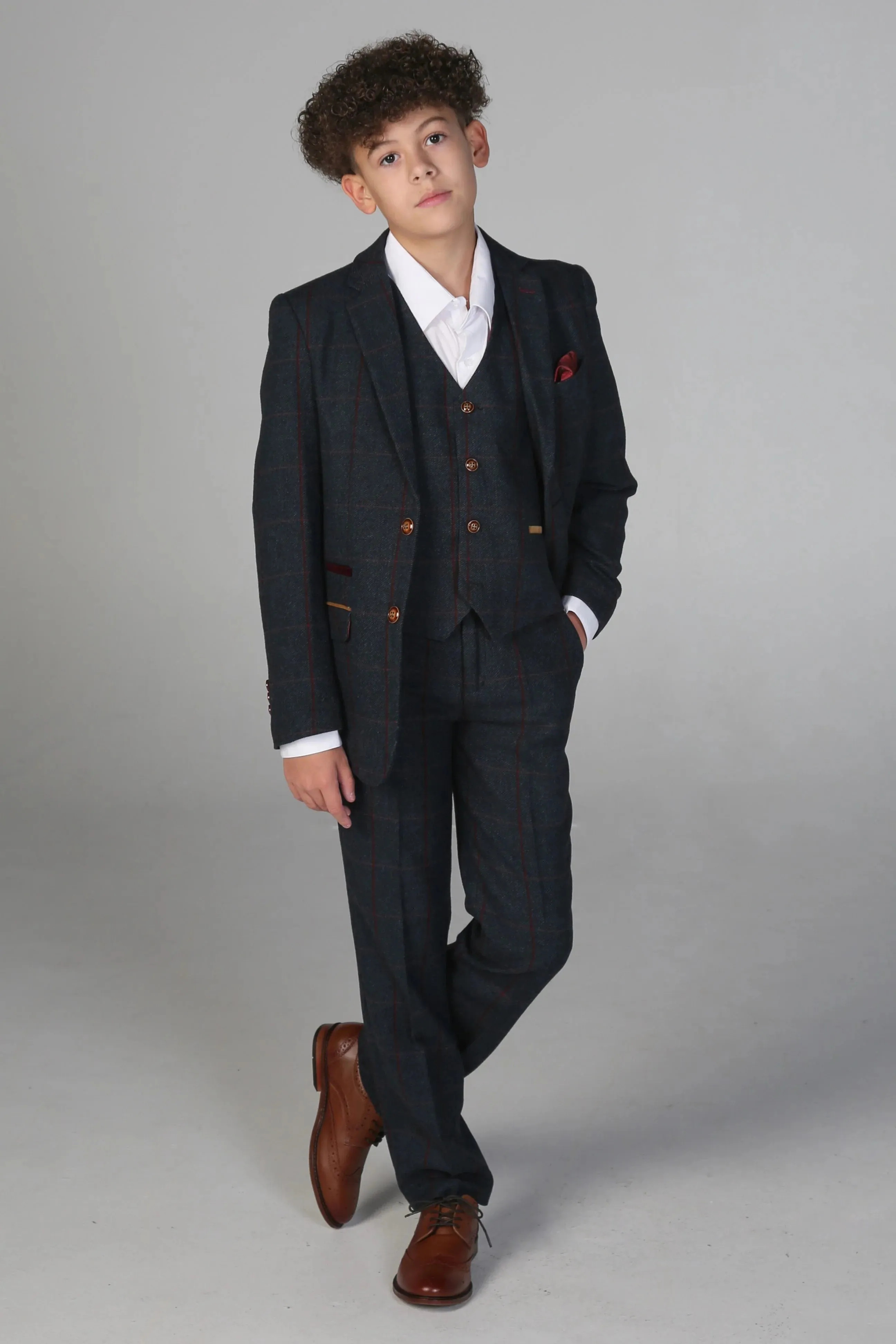 Madrid - Boys 3 Piece Navy Tweed Check Suit sold by Tru Clothing product image thumbnail 2