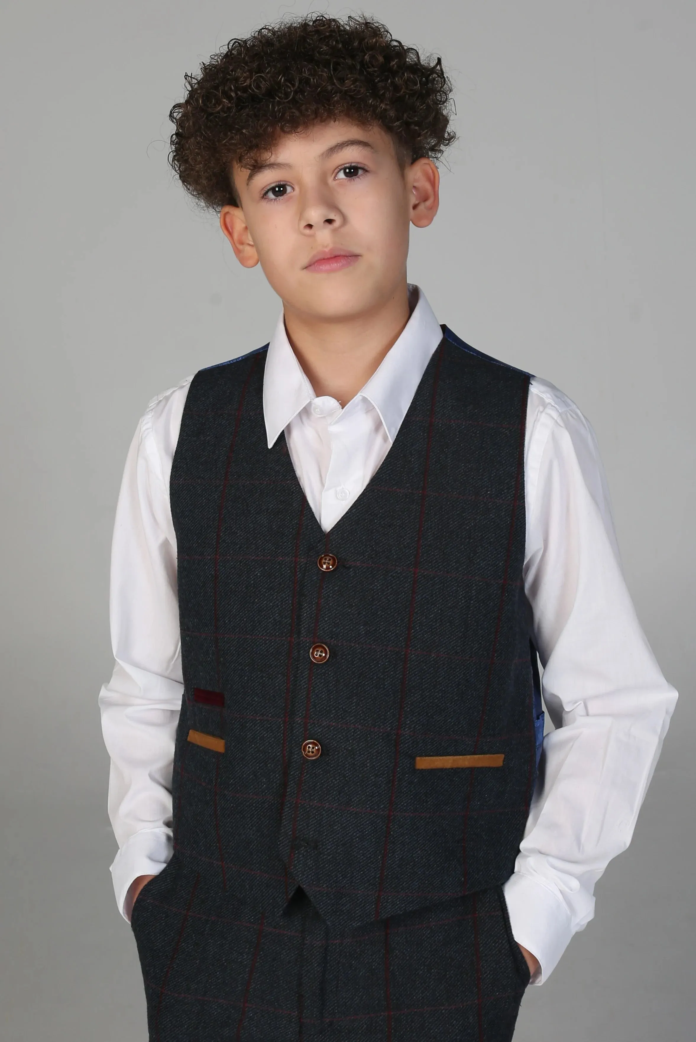 Madrid - Boys 3 Piece Navy Tweed Check Suit sold by Tru Clothing product image thumbnail 5