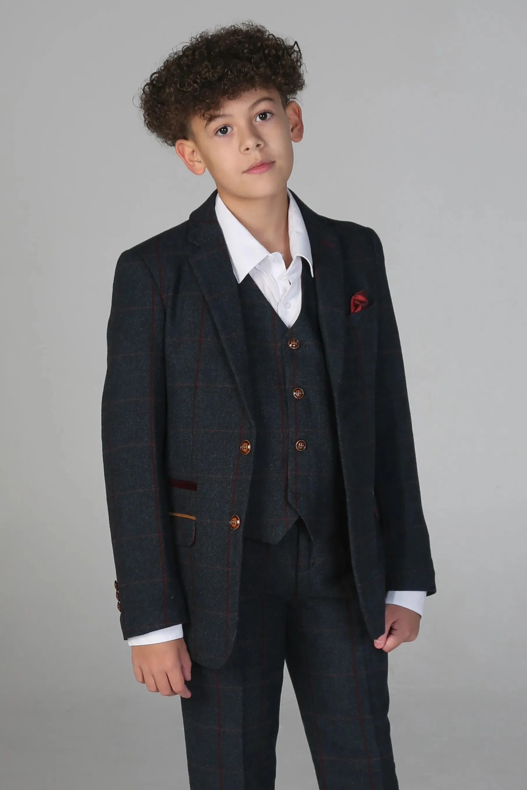 Madrid - Boys 3 Piece Navy Tweed Check Suit sold by Tru Clothing