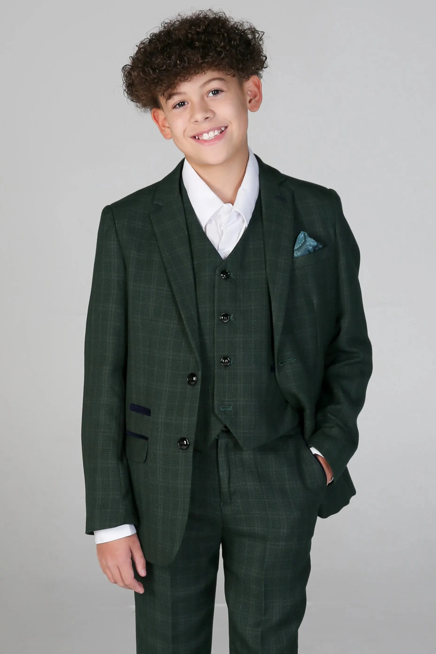 Leo - Boys Green 3 Piece Checked Suit sold by Tru Clothing