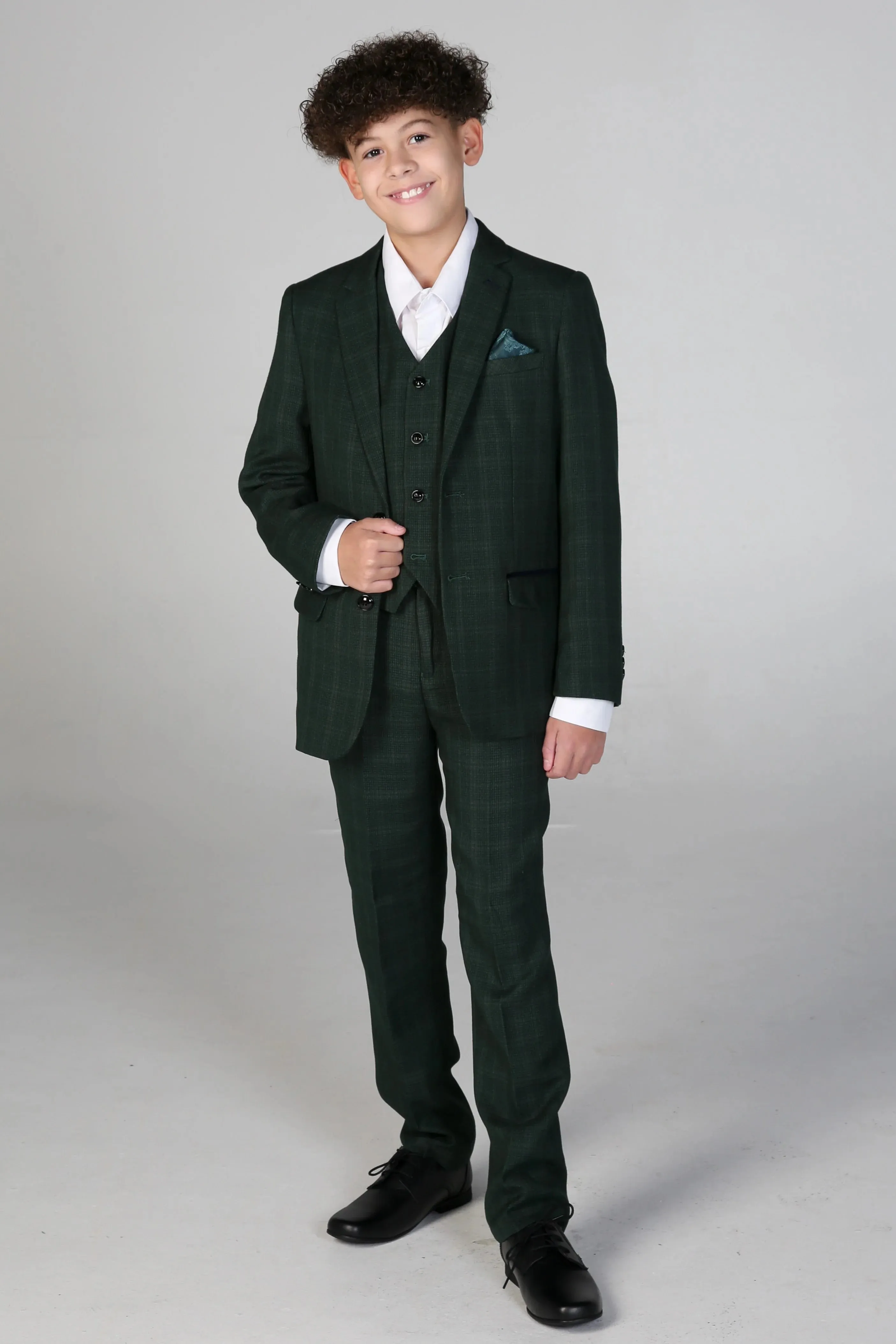 Leo - Boys Green 3 Piece Checked Suit sold by Tru Clothing product image thumbnail 2