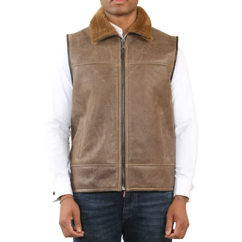 Men's Aviator Shearling Sheepskin Gilet sold by Tru Clothing