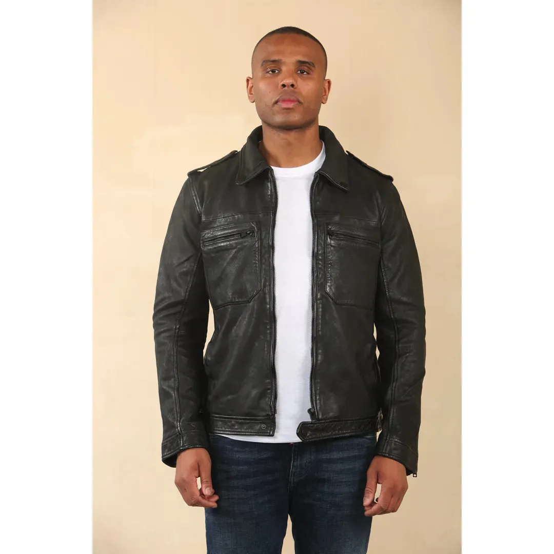 Men's Classic Black Leather Shirt Jacket sold by Tru Clothing product image thumbnail 3