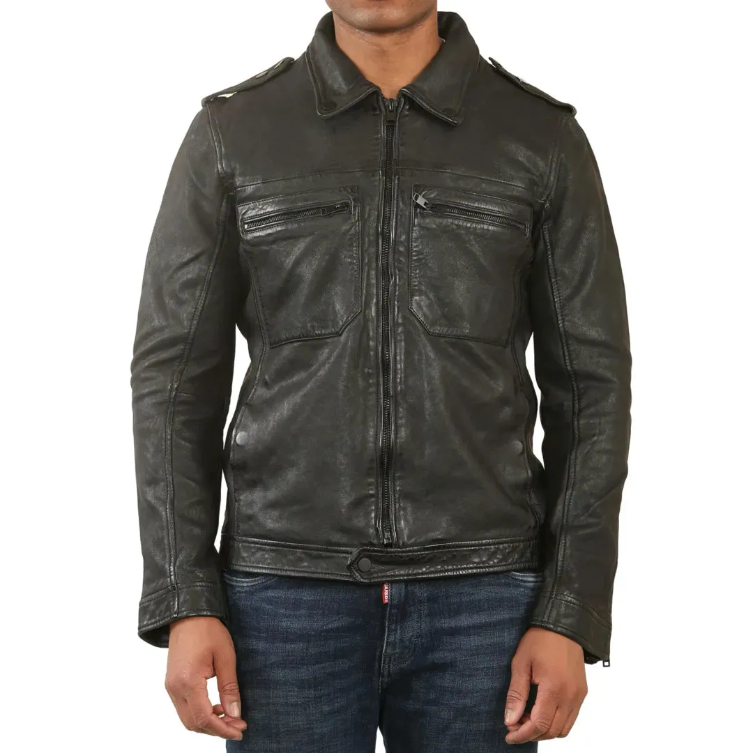 Men's Classic Black Leather Shirt Jacket sold by Tru Clothing