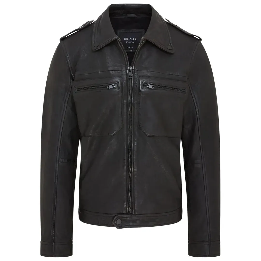 Men's Classic Black Leather Shirt Jacket sold by Tru Clothing product image thumbnail 2