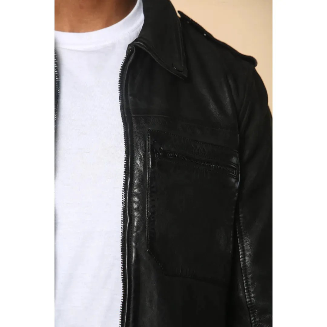 Men's Classic Black Leather Shirt Jacket sold by Tru Clothing product image thumbnail 4