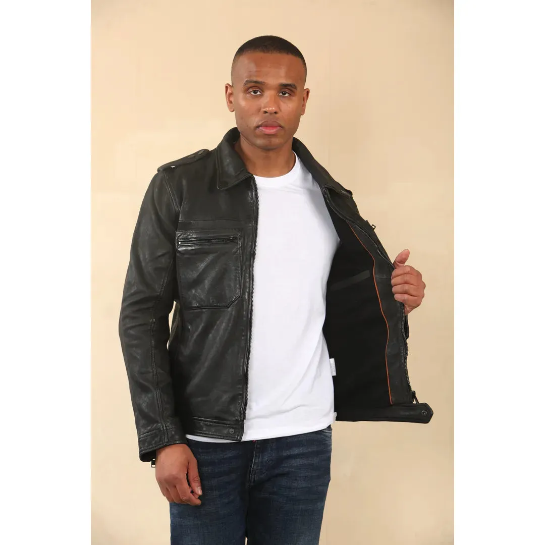 Men's Classic Black Leather Shirt Jacket sold by Tru Clothing product image thumbnail 5