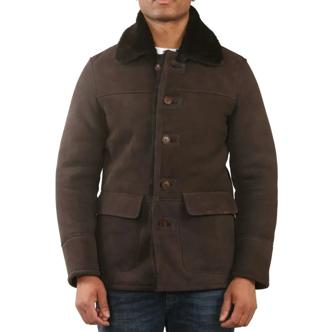 Men's Brown Shearling Sheepskin Car Coat sold by Tru Clothing