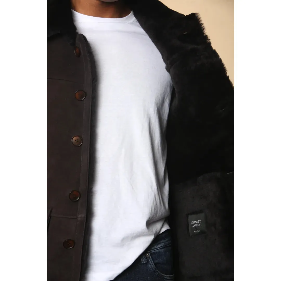 Men's Brown Shearling Sheepskin Car Coat sold by Tru Clothing product image thumbnail 5